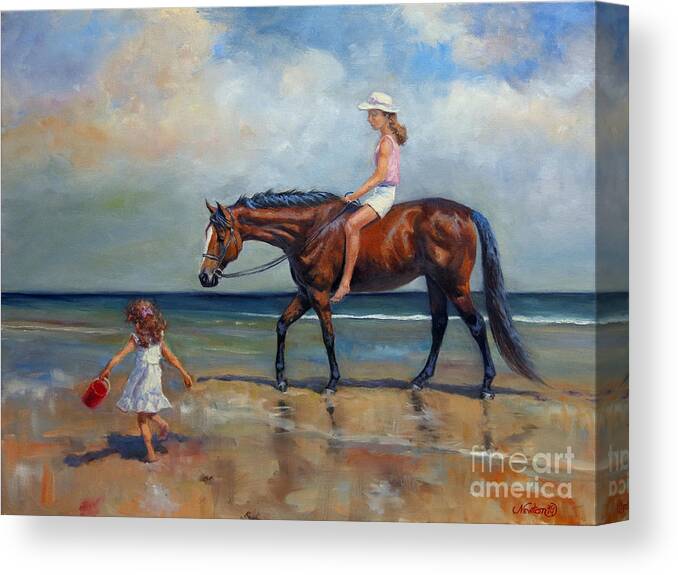 Seascape Canvas Print featuring the painting Beach Girls II by Jeanne Newton Schoborg