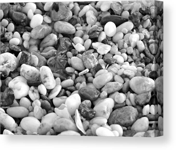 Beach Pebbles Canvas Print featuring the photograph Beach Pebbles in Black and White by Dark Whimsy