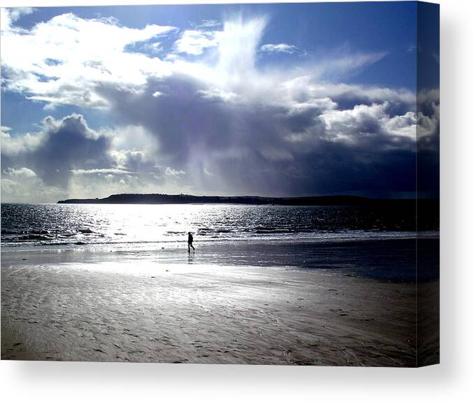 Dramatic Canvas Print featuring the photograph Lone Beach Walker by Steve Kearns