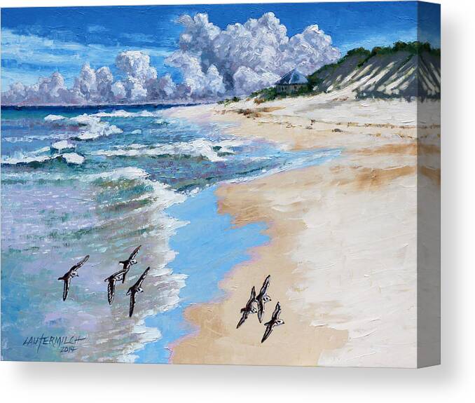 Ocean Canvas Print featuring the painting Beach Walking by John Lautermilch