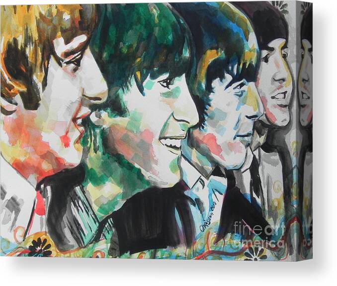 Watercolor Painting Canvas Print featuring the painting The Beatles 02 by Chrisann Ellis