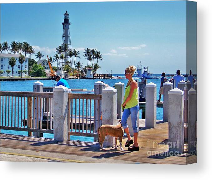 Hillsboro Inlet Lighthouse Canvas Print featuring the photograph Beautiful Day For A Walk by Chuck Hicks