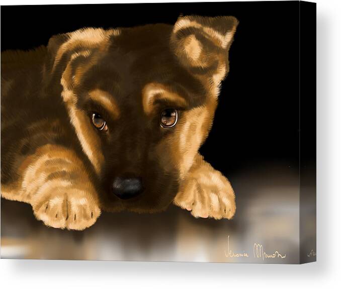 Digital Canvas Print featuring the painting Beautiful puppy by Veronica Minozzi