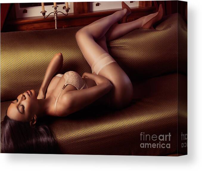 Beautiful Black Ladies Nude - Beautiful sexy black woman in lingerie lying on couch Canvas Print / Canvas  Art by Maxim Images Exquisite Prints - Fine Art America