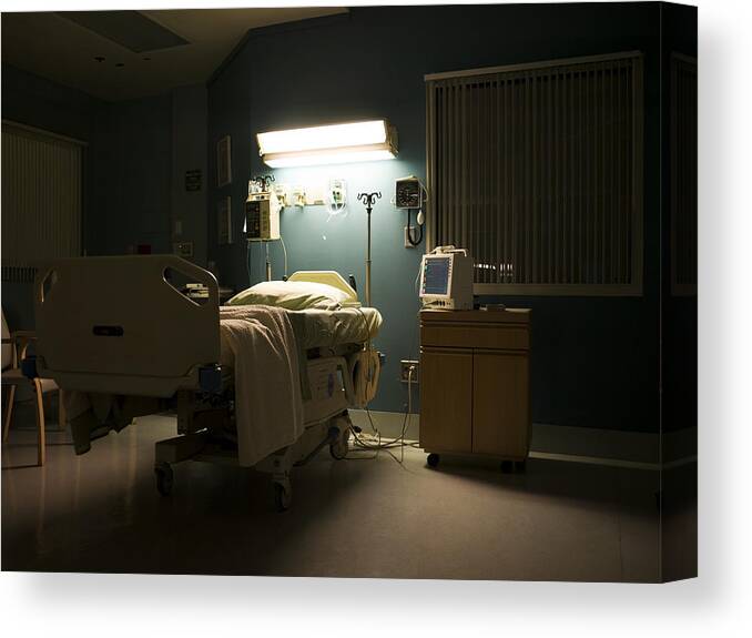 California Canvas Print featuring the photograph Bed in darkened empty hospital room by Thomas Northcut