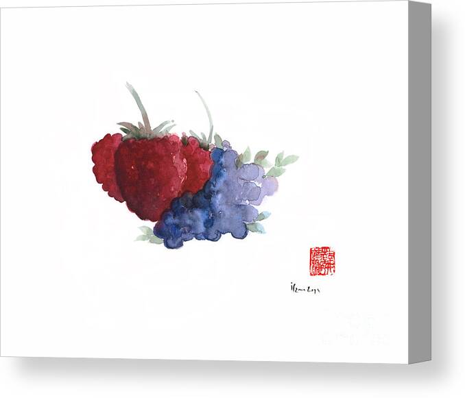 Japan Canvas Print featuring the painting BERRIES Red Pink Black Blue Fruit Blueberry Blueberries Raspberry Raspberries Fruits Watercolors by Mariusz Szmerdt
