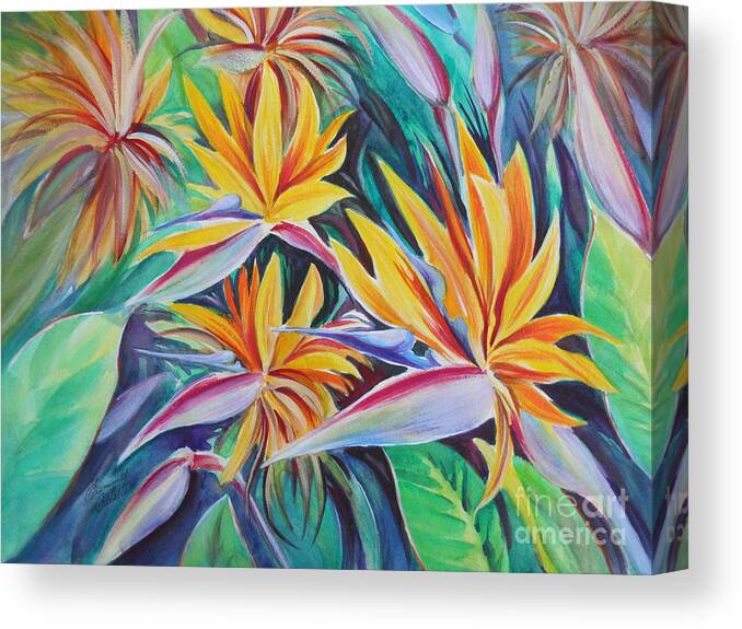 Birds Of Paradise Canvas Print featuring the painting Birds of Paradise by Summer Celeste