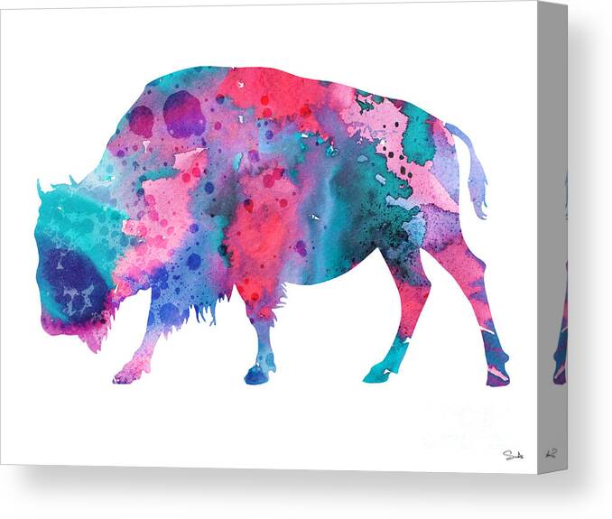 Bison Watercolor Print Canvas Print featuring the painting Bison 2 by Watercolor Girl