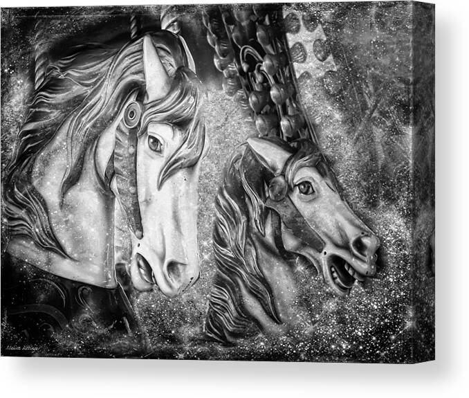 Black And White Carousel Horses Canvas Print featuring the photograph Black and White Carousel Horses by Melissa Bittinger