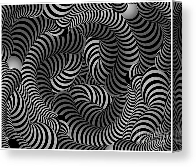 Black And White Canvas Print featuring the digital art Black and White Striped 3D Illusion by Barefoot Bodeez Art