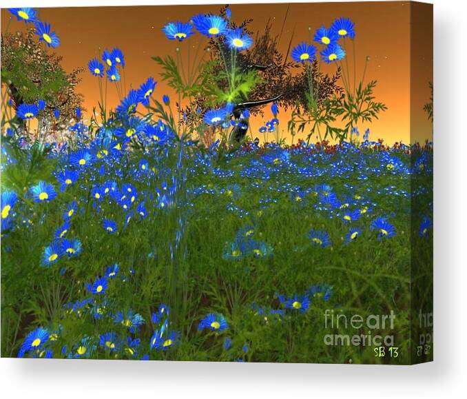 Blue Canvas Print featuring the digital art Blue flowers by Susanne Baumann