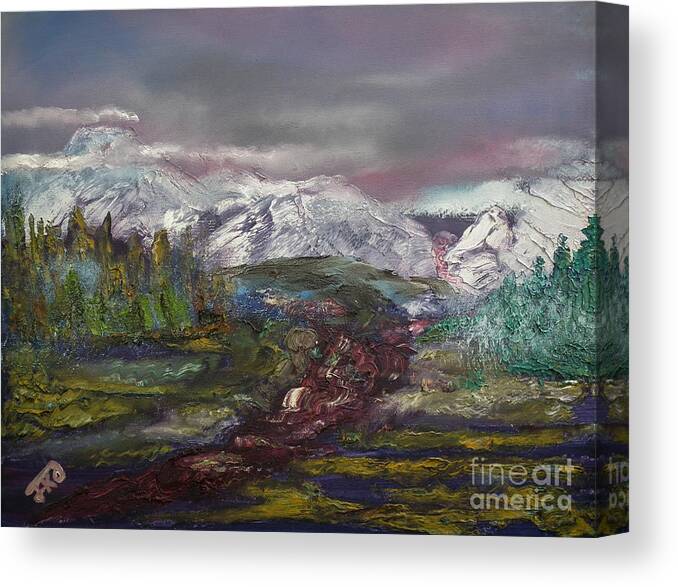Winter Scene Of Mountains Canvas Print featuring the painting Blurred Mountain by Jan Dappen
