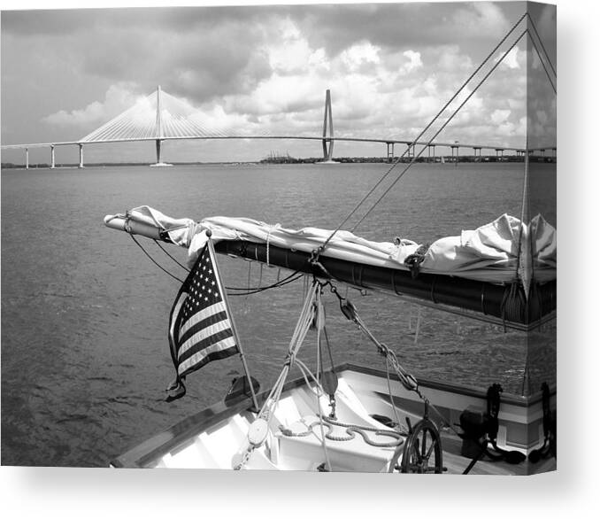 Boat Canvas Print featuring the photograph Boat and Charleston Bridge by Ellen Tully