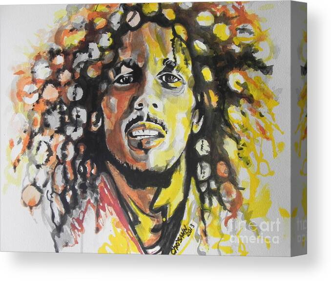 Watercolor Canvas Print featuring the painting Bob Marley 02 by Chrisann Ellis