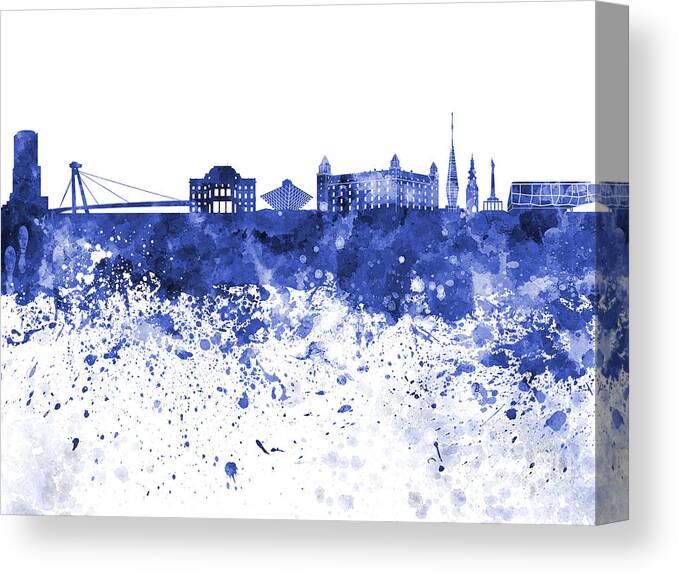 Blue Color Paint Splash White Background Canvas Print