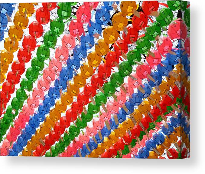 Buddha Canvas Print featuring the photograph Buddha's Birthday Lanterns by Jean Hall