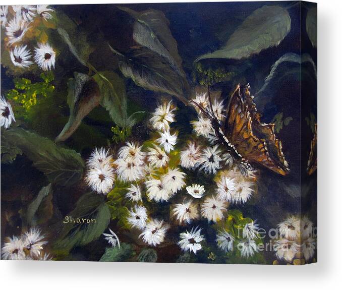 Foliage Canvas Print featuring the painting Butterfly Kisses by Sharon Burger