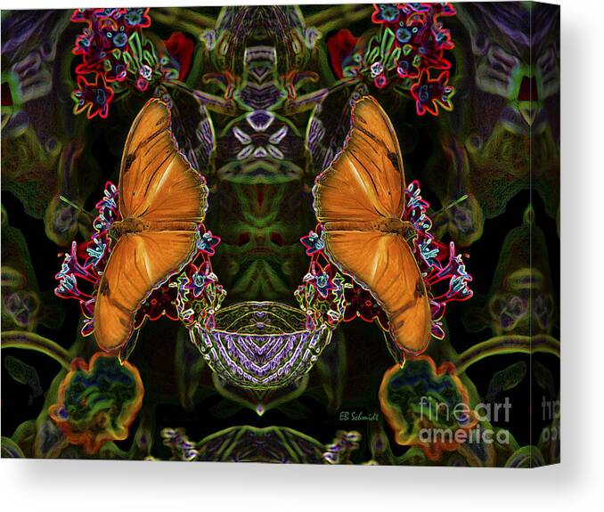 Butterfly Garden Canvas Print featuring the digital art Butterfly Reflections 04 - Julia Heliconian by E B Schmidt