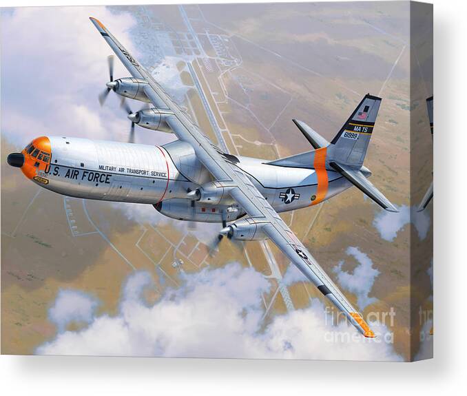 C-133 Canvas Print featuring the digital art C-133 Cargomaster Over Travis by Stu Shepherd