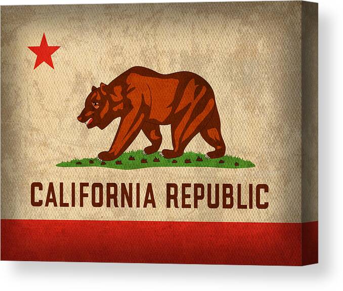 California State Flag Art On Worn Canvas Canvas Print featuring the mixed media California State Flag Art on Worn Canvas by Design Turnpike