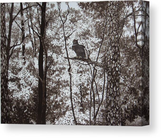 Landscape Canvas Print featuring the painting Callaway Great Horned Owl by Beth Parrish