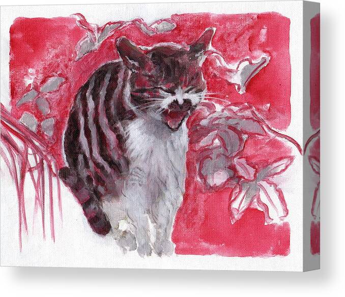 Cat Canvas Print featuring the painting Cat Complains by Kazumi Whitemoon