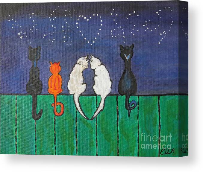Cats Canvas Print featuring the painting Cat Tails by Ella Kaye Dickey