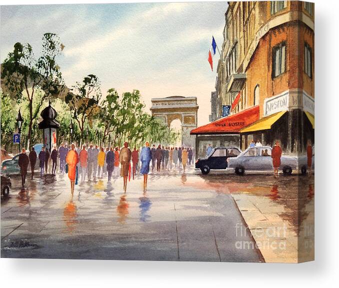 Champs Elysees Canvas Print featuring the painting Champs Elysees and Arc De Triomphe by Bill Holkham