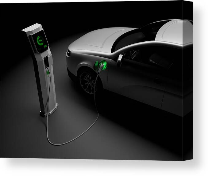 White Background Canvas Print featuring the photograph Charging Electric Cars by 3alexd