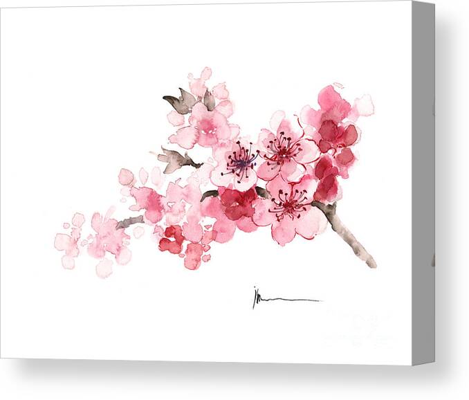 Cherry Blossom Branch Painting on a Round Canvas - A Serene