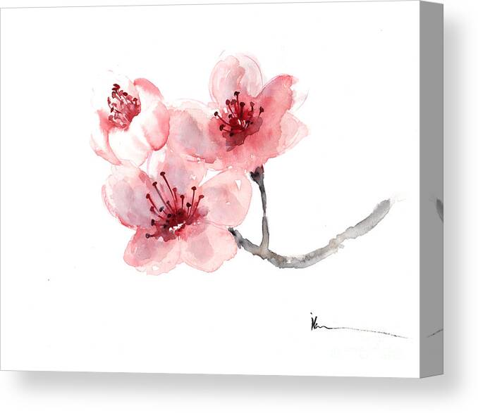 Cherry blossom flower watercolor art print painting Canvas Print