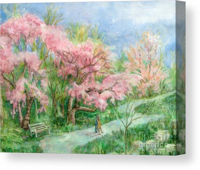 Park Slope Canvas Print featuring the painting Cherry Blossom Walk by Nancy Wait