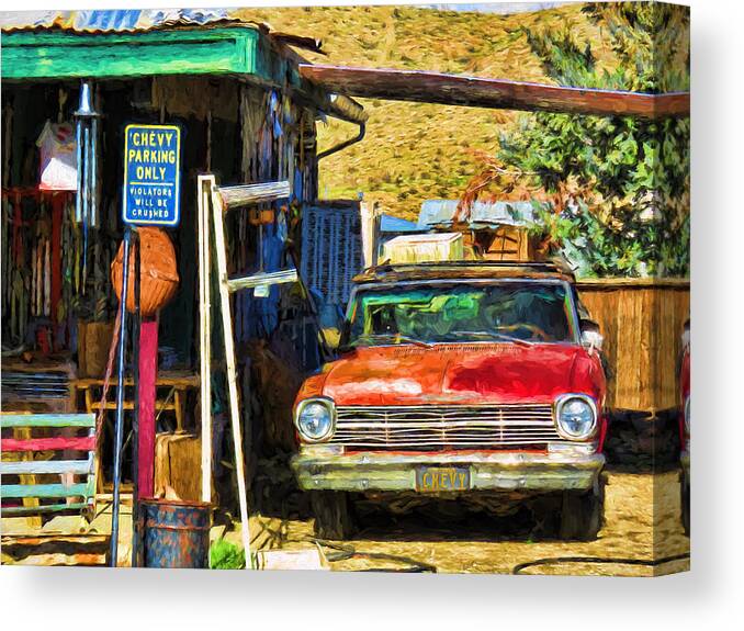 Still Life Canvas Print featuring the photograph Chevy Parking ONLY by Helaine Cummins