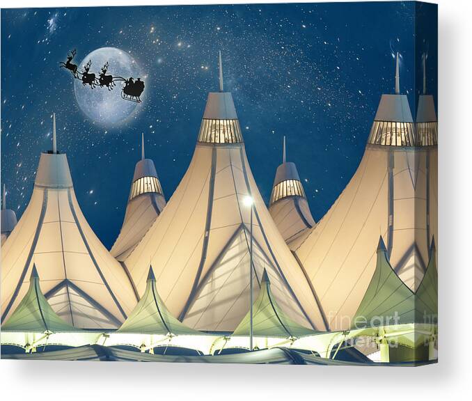 Airport Canvas Print featuring the photograph Christmas Night at Denver International Airport by Juli Scalzi