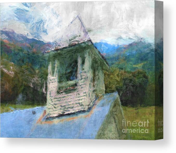 Church Canvas Print featuring the digital art Church In The Mountains by Phil Perkins