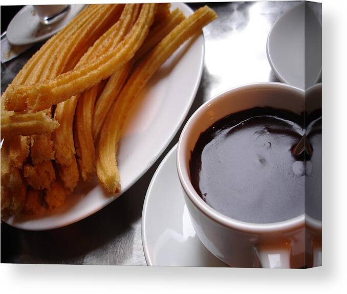 Breakfast Canvas Print featuring the photograph Churros with chocolate by Mauricio Pellegrinetti