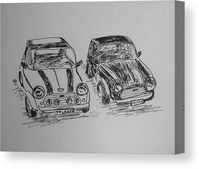 Mini Canvas Print featuring the drawing Classic Minis by Victoria Lakes