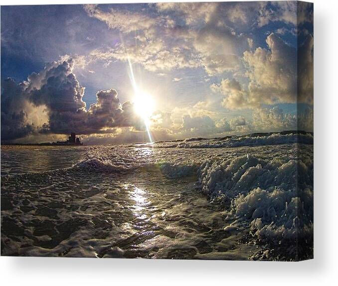 Palm Canvas Print featuring the digital art Clouds and Surf by Michael Thomas