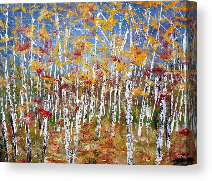 From My Jean-paul Ripollie Inspired Take On The Woods Close To My House Canvas Print featuring the painting Cluster of Aspens No. 3 by Desmond Raymond