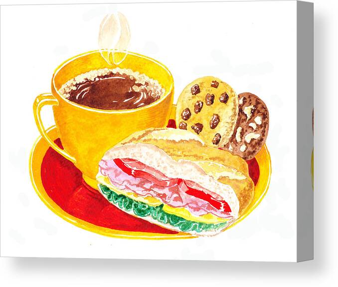 Coffee Canvas Print featuring the painting Coffee Cookies Sandwich Lunch by Irina Sztukowski