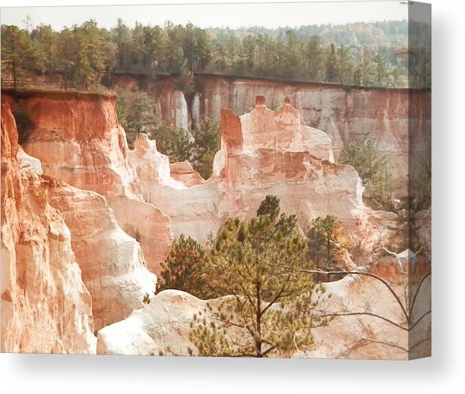 Awesome Clay Red Pink And White Color And Formations At Little Grand Canyon In Lumpkin Georgia.breath Taking Views Canvas Print featuring the photograph Colorful Georgia Canyon Wonder by Belinda Lee