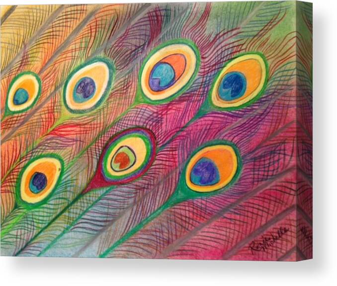 Peacock Feathers Canvas Print featuring the pastel Colorful Delusions by Renee Michelle Wenker