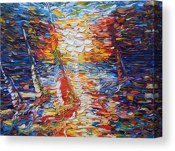 Bright.colourful Canvas Print featuring the painting Coloured Sails by Pete Caswell