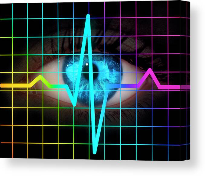 Ecg Canvas Print featuring the photograph Computer Artwork Of Heartbeat Ecg And Human Eye by Mehau Kulyk/science Photo Library