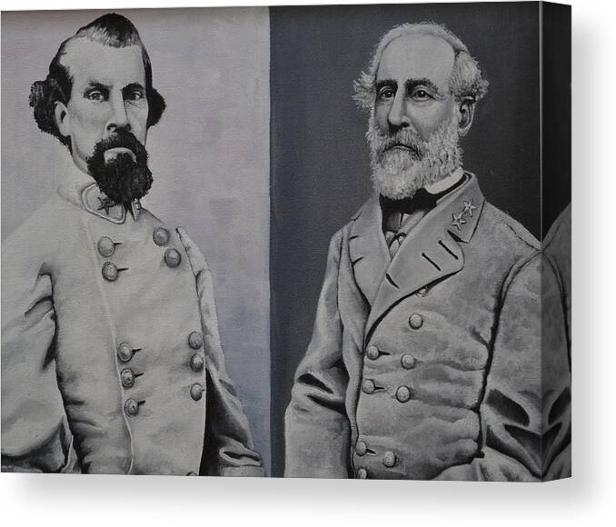A Black And White Portrait Of Gen. Robert E. Lee And Gen. Bedford Forest. Canvas Print featuring the painting Gen. Robert Lee and Gen. Bedford Forest by Martin Schmidt