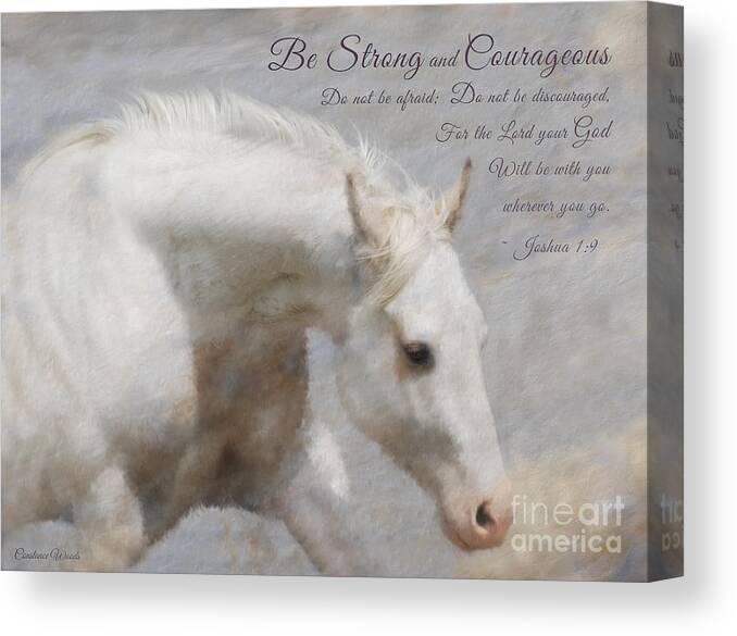 Horse Painting Canvas Print featuring the digital art White Horse Courage by Constance Woods