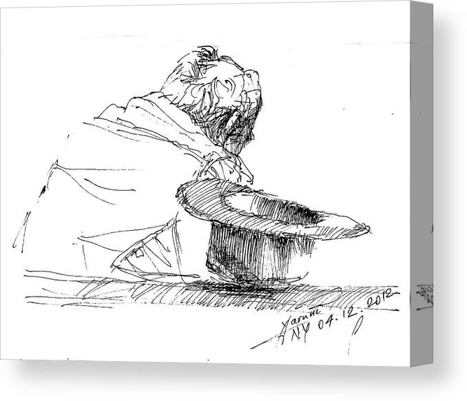 Man Sitting Canvas Print featuring the drawing Cowboy Taking A Break by Ylli Haruni