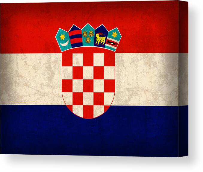 Croatia Canvas Print featuring the mixed media Croatia Flag Vintage Distressed Finish by Design Turnpike