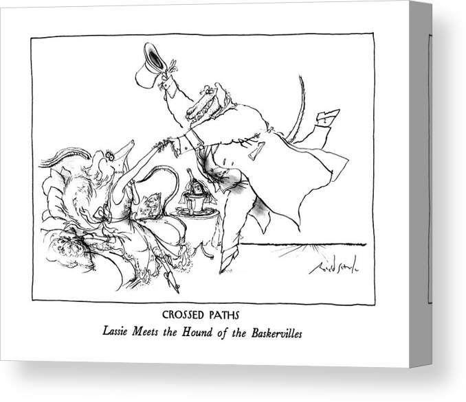 Crossed Paths
Lassie Meets The Hound Of The Baskervilles

Crossed Paths: Lassie Meets The Hound Of The Baskervilles. Title. The Hound Tips His Top Hat To Lassie Canvas Print featuring the drawing Crossed Paths
Lassie Meets The Hound by Ronald Searle