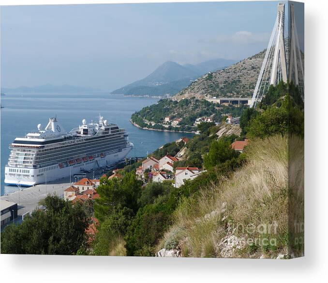 Cruise Ship Canvas Print featuring the photograph Cruise Ship Riviera - Dubrovnik by Phil Banks